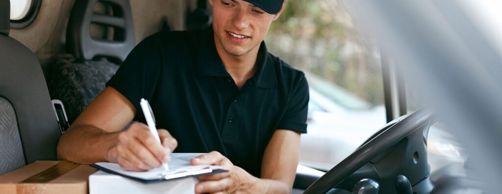 WHG Northampton Delivery driver signing for parcel